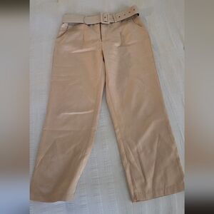 Tan Wide-Leg Pants with Belt